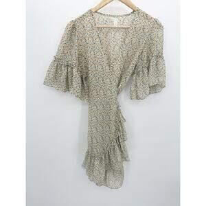 Chelsea & Violet Womens Microfloral Wrap Dress Size XS Dainty Feminine Sheer